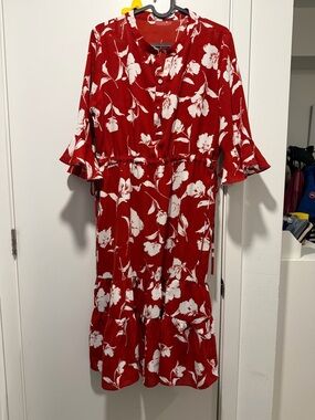 Petite Studio Red Midi Dress with White Floral Print